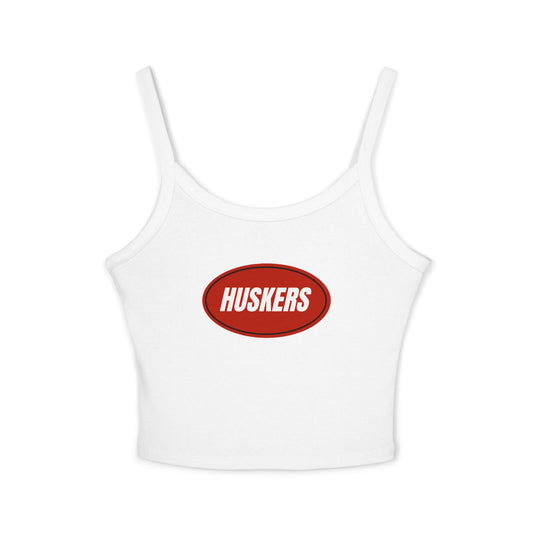 Huskers Oval Crop Tank Top — Women's Spaghetti Strap Game Day Tank