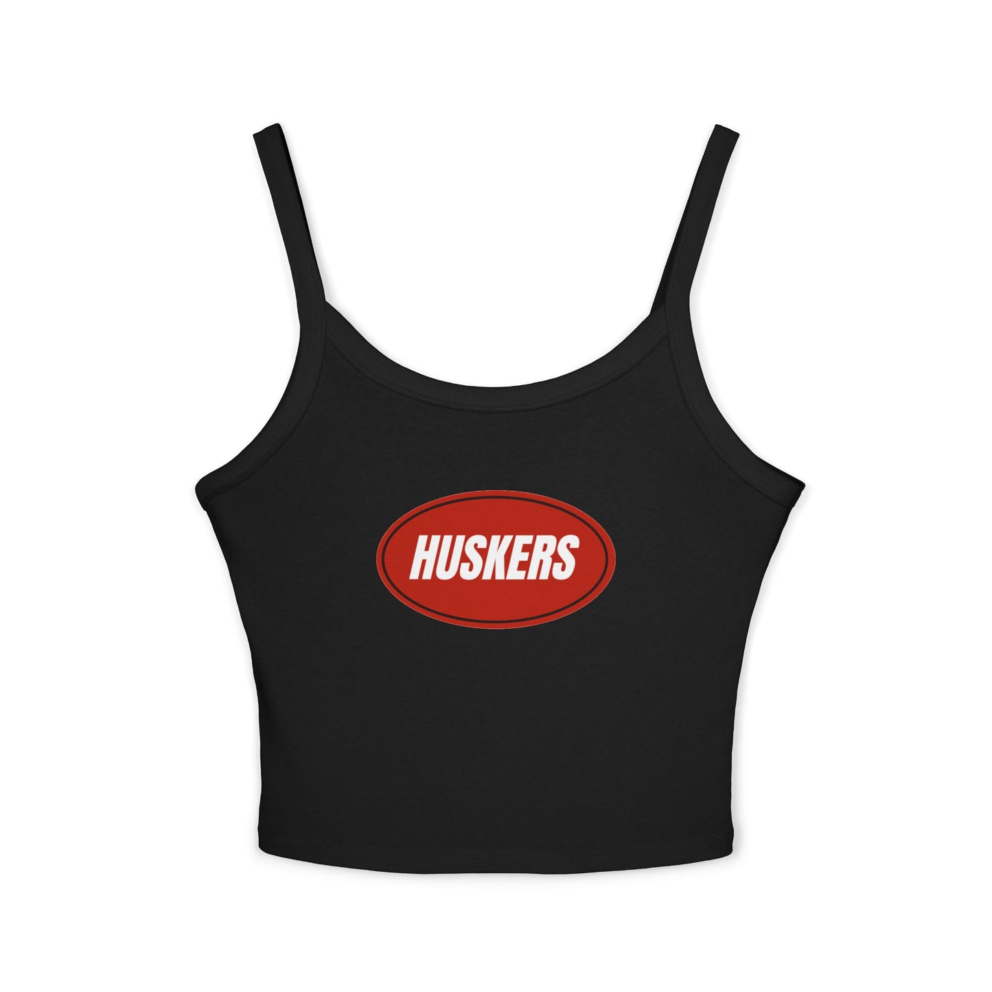 Huskers Oval Crop Tank Top — Women's Spaghetti Strap Game Day Tank