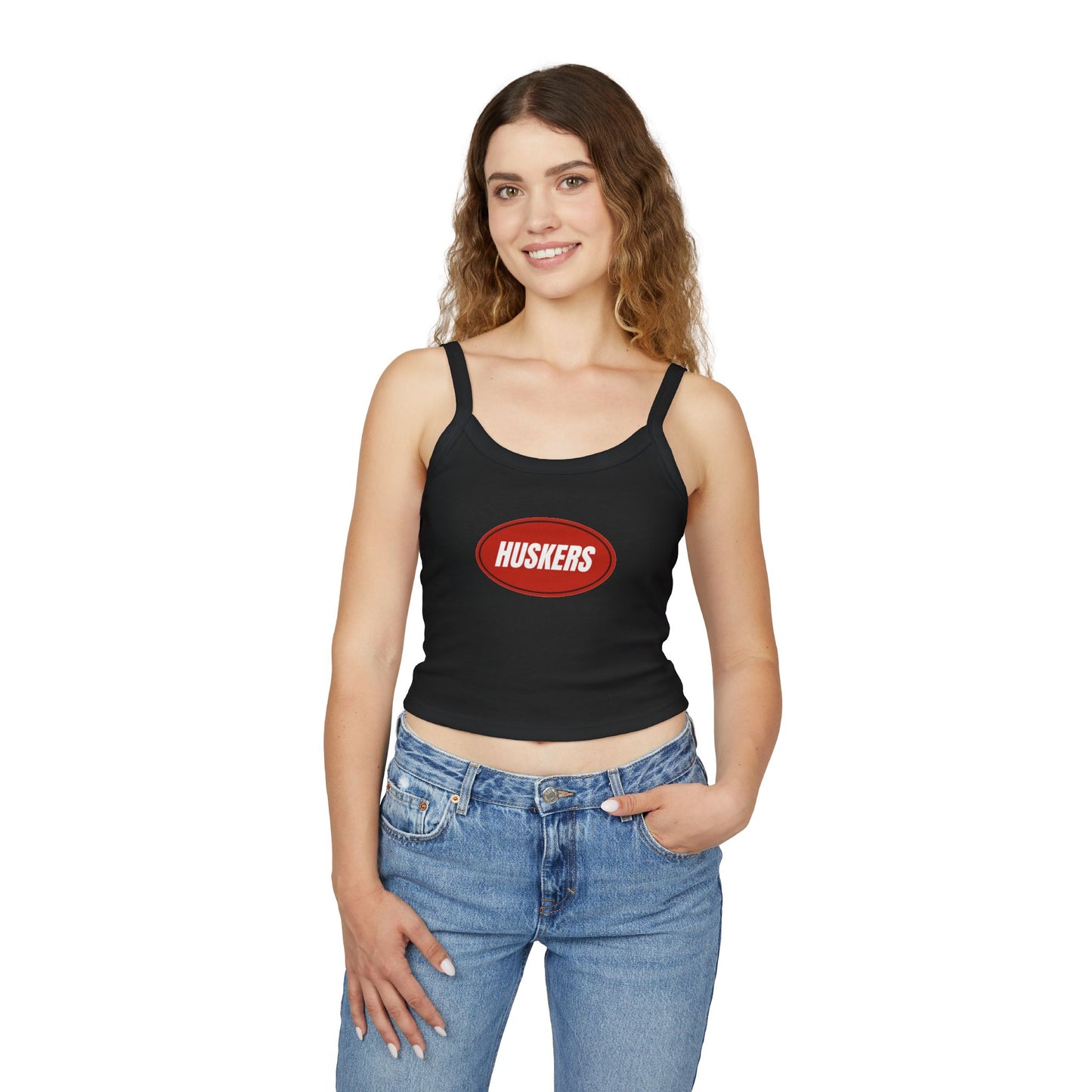 Huskers Oval Crop Tank Top — Women's Spaghetti Strap Game Day Tank